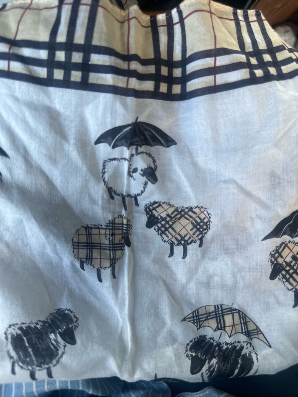 Burberry White Plaid & Black Sheep Print Scarf